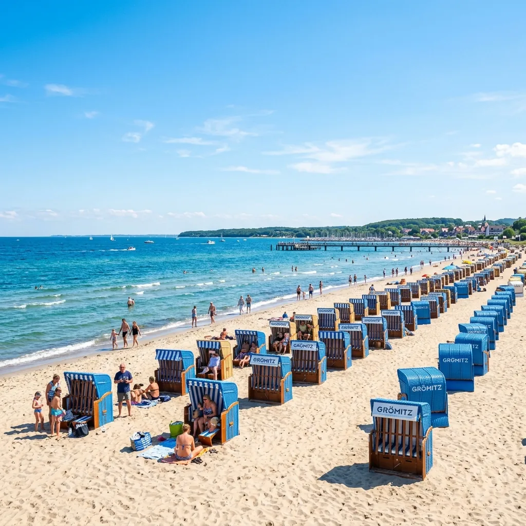Strandkörbe am acht Kilometer langen Sandstrand von Grömitz an der Ostsee